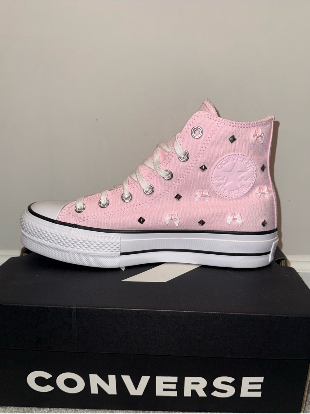 Converse High Top Sneakers in Light Pink with Stud Accents